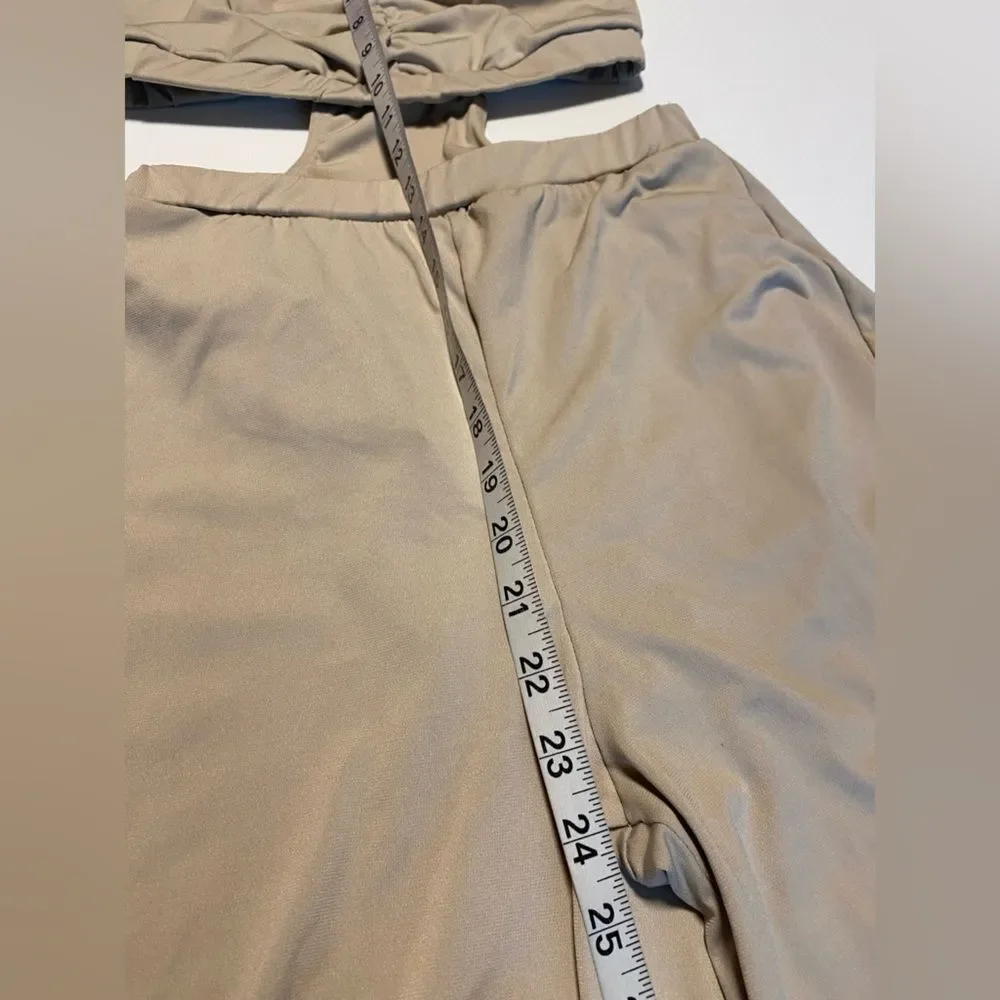 WEISSMAN elite Dance Costume tan beige jumpsuit Big Wide World 14636 SA adult